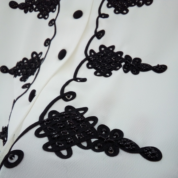Vintage Beaded Black White Formal Blouse Shoulder Pads Tess 14 - Picture 3 of 9